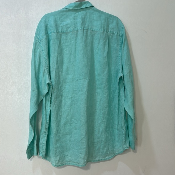 TOMMY BAHAMA MEN RELAX FIT DRESS BUTTON UP SHIRT 100 % LINEN TURQUOISE Sz XL - Picture 2 of 11